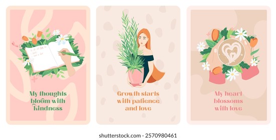 Self-Love Growth Cards with plants