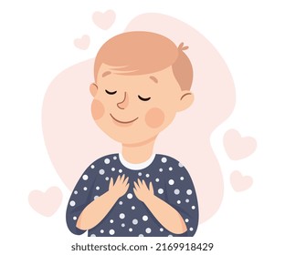 Self-love with Little Boy Admiring Himself Loving His Appearance Vector Illustration