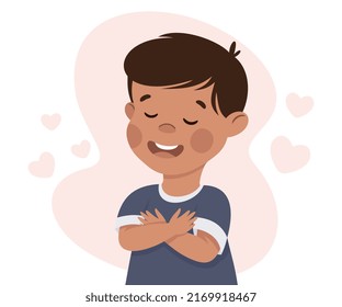 Self-love with Little Boy Admiring Himself Loving His Appearance Vector Illustration