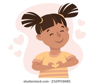 Self-love with Little Girl Admiring Herself Loving Her Appearance Vector Illustration