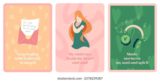 Self-Love Motivational Cards with girl