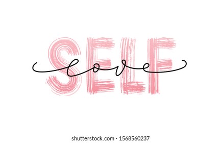 Self-Love requires bravery quote with arrow. Self-care Single word. Modern calligraphy text love yourself.  