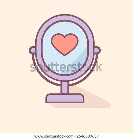 Self-love and self-acceptance concept with mirror and heart, flat vector icon for mental wellness, healing, and body positivity themes