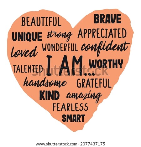 Self-love Vector. Affirmations. Cute Heart