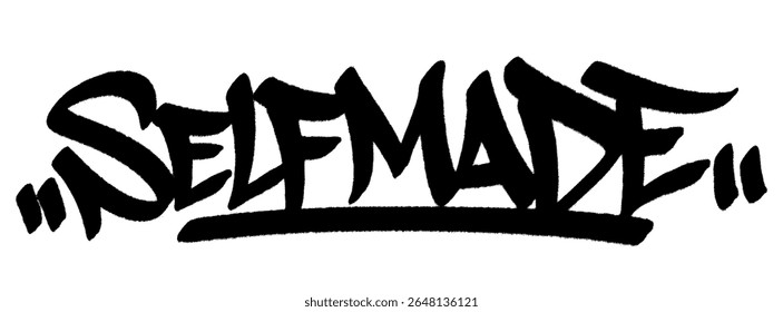 Selfmade graffiti tag in bold black spray paint with drips. Transparent background. Urban design for strength, grit, and independent sigma style.