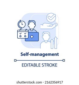 Self-management light blue concept icon. Soft skill for career success abstract idea thin line illustration. Self-control. Isolated outline drawing. Editable stroke. Arial, Myriad Pro-Bold fonts used