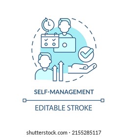 Self-management turquoise concept icon. Soft skill for career success abstract idea thin line illustration. Self-control. Isolated outline drawing. Editable stroke. Arial, Myriad Pro-Bold fonts used