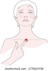Self-massage of the neck. Woman with her head thrown back. Vector. Isolated on a white background.