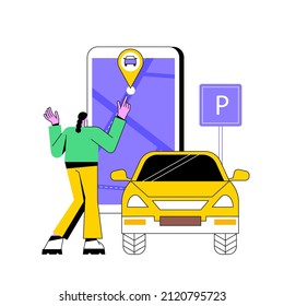 Self-parking Car System Abstract Concept Vector Illustration. Automated Parking Car System, Self-parking Vehicle, Smart Driverless Technology, Autonomous Driving Valet Abstract Metaphor.