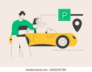 Self-parking car system abstract concept vector illustration. Automated parking car system, self-parking vehicle, smart driverless technology, autonomous driving valet abstract metaphor.