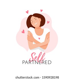 Self-partnered. Relationship status. Partner for yourself quote. Self-partnered is an alternative for the word single. Not looking for a relationship. Design print for t shirt. Vector illustration