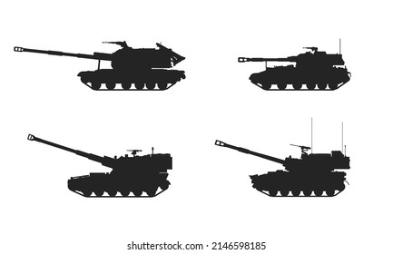 obús de artillería blindada autopropulsada. sistemas de artillería del ejército. iconos vectoriales para conceptos militares, infografía y diseño web