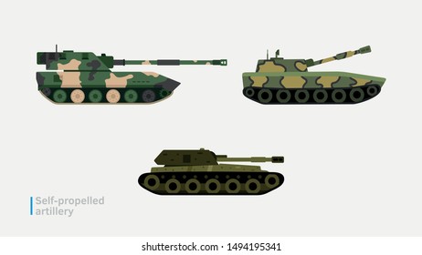 Self-propelled artillery: flat vector illustration
