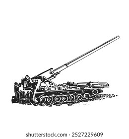 Montaje de artillería autopropulsada. Equipo militar. Vector