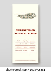 Self-propelled artillery system technology annual report brochure flyer design template vector, Leaflet cover presentation abstract background layout
