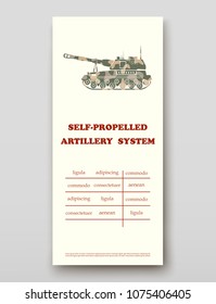 Self-propelled artillery system technology annual report brochure flyer design template vector, Leaflet cover presentation abstract background layout