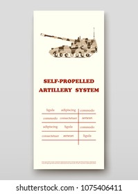 Self-propelled artillery system technology annual report brochure flyer design template vector, Leaflet cover presentation abstract background layout