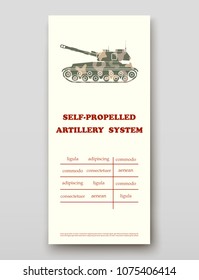 Self-propelled artillery system technology annual report brochure flyer design template vector, Leaflet cover presentation abstract background layout