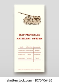 Self-propelled artillery system technology annual report brochure flyer design template vector, Leaflet cover presentation abstract background layout