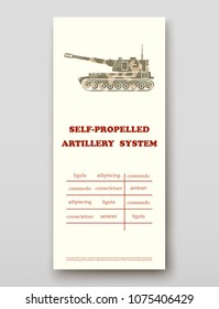 Self-propelled artillery system technology annual report brochure flyer design template vector, Leaflet cover presentation abstract background layout