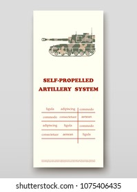 Self-propelled artillery system technology annual report brochure flyer design template vector, Leaflet cover presentation abstract background layout