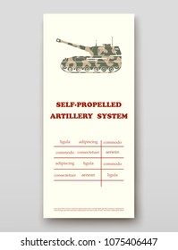 Self-propelled artillery system technology annual report brochure flyer design template vector, Leaflet cover presentation abstract background layout