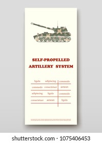 Self-propelled artillery system technology annual report brochure flyer design template vector, Leaflet cover presentation abstract background layout