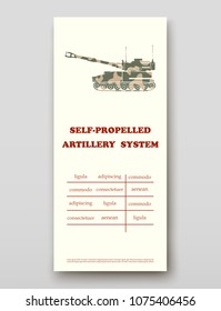 Self-propelled artillery system technology annual report brochure flyer design template vector, Leaflet cover presentation abstract background layout