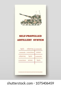 Self-propelled artillery system technology annual report brochure flyer design template vector, Leaflet cover presentation abstract background layout
