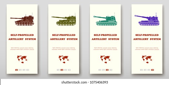 Self-propelled artillery systems fold set technology annual report brochure flyer design template vector, Leaflet cover presentation abstract background layout