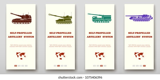 Self-propelled artillery systems fold set technology annual report brochure flyer design template vector, Leaflet cover presentation abstract background layout