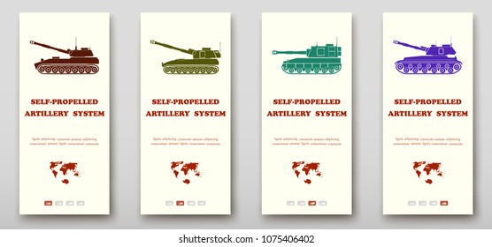 Self-propelled artillery systems fold set technology annual report brochure flyer design template vector, Leaflet cover presentation abstract background layout