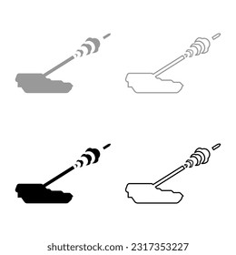 Self-propelled howitzer artillery system archer shoots projectile shell set icon grey black color vector illustration image solid fill outline contour line thin flat style
