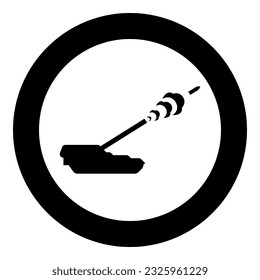 Self-propelled howitzer artillery system archer shoots projectile shell icon in circle round black color vector illustration image solid outline style