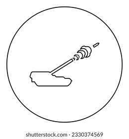 Self-propelled howitzer artillery system archer shoots projectile shell icon in circle round black color vector illustration image outline contour line thin style