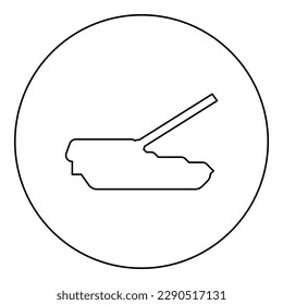 Icono del sistema de artillería de obús autopropulsado en círculo color negro ilustración contorno de imagen línea delgada