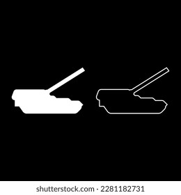 Self-propelled howitzer artillery system set icon white color vector illustration image solid fill outline contour line thin flat style