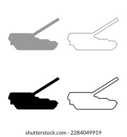 Self-propelled howitzer artillery system set icon grey black color vector illustration image solid fill outline contour line thin flat style