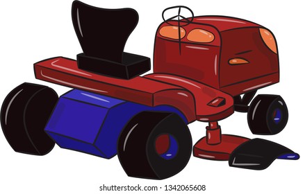 Self-propelled lawn mower - mini tractor. Color isolated vector illustration