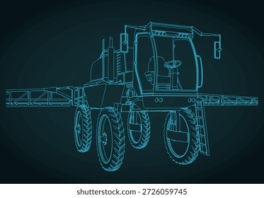 Self-propelled sprayer stylized vector illustration