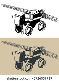 Self-propelled sprayer stylized vector isometric illustrations
