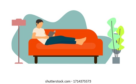Self-quarantine concept.  Covid-19 virus in air. Staying home with self quarantine. Protect from viruses. Stay at home during the coronavirus epidemic. Work at home during isolation. Vector