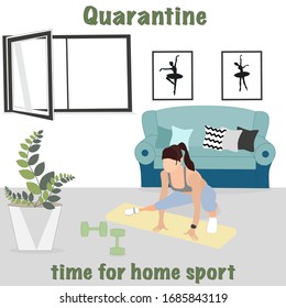 Self-quarantine concept. Lockdown. Sports at home during an outbreak of the COVID-19 virus. Coronavirus quarantine preventive measures. Prevent the spread of infection. man goes in for sports at home.
