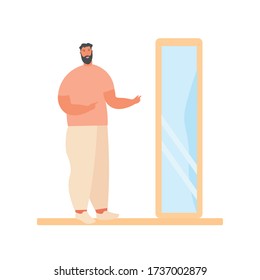 Self-satisfied man looking in mirror. Cartoon vector illustration