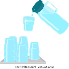 Self-serve water in a pitcher and glasses