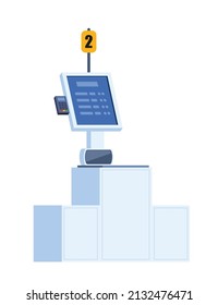 Self-service cashier or terminal. Point with self-service checkout in the supermarket. Contactless Payment, Contemporary Technologies. Vector Illustration