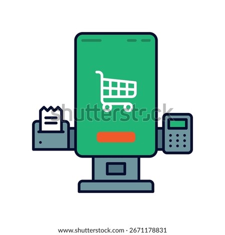 Self-service checkout counter vector illustration. Self-checkout terminal in retail.