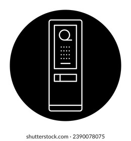 Icono de línea negra de la máquina de boletos de cine de autoservicio. Pictograma para página web, aplicación móvil, promoción.
