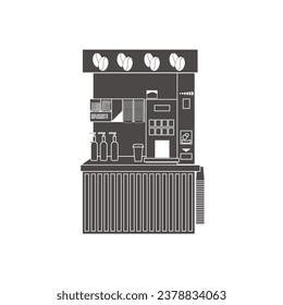 Self-service coffee shop. Vector drawing. Front view.