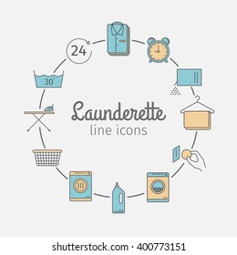 Self-service laundry. Vector icons.